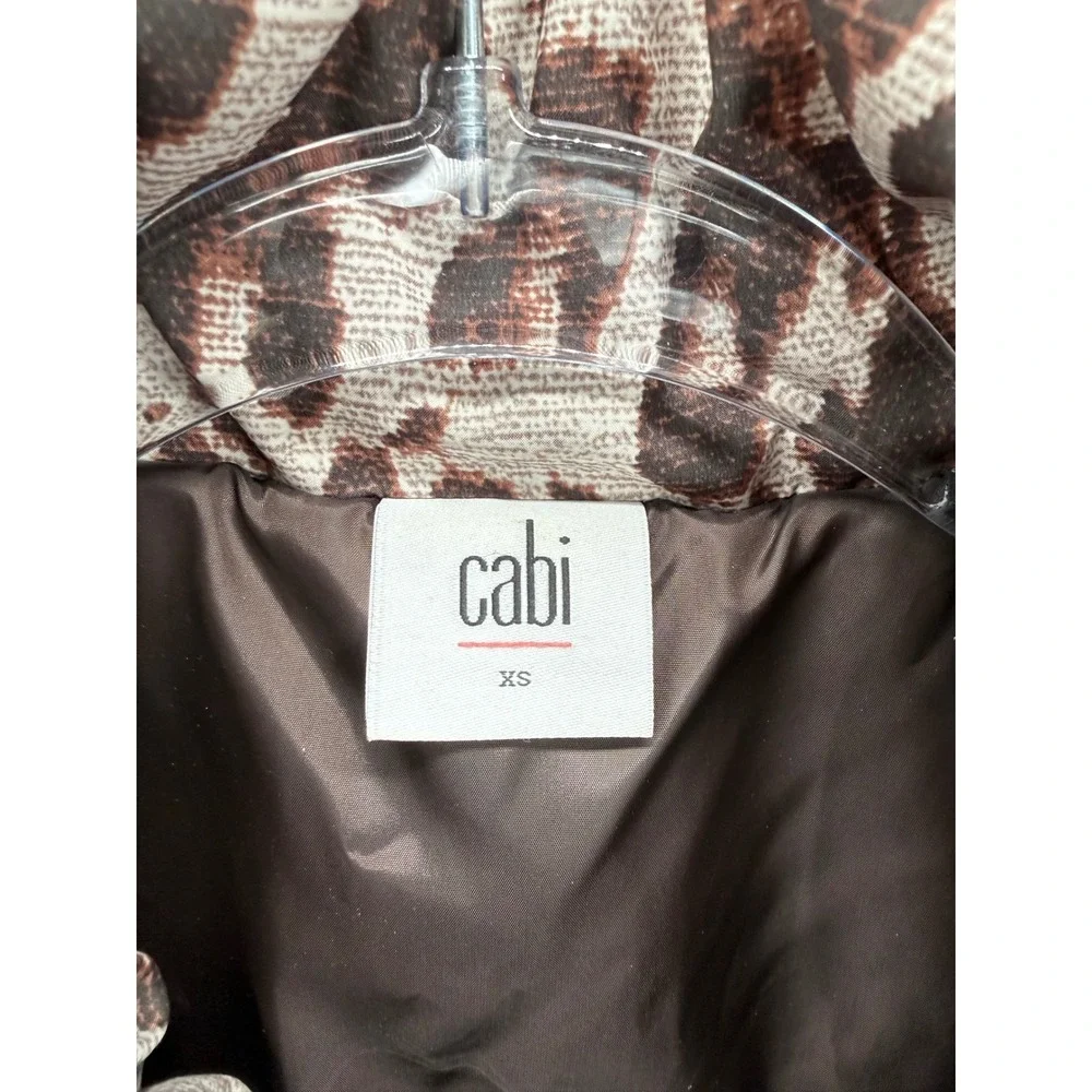 Cabi Leopard Puffer Vest Womens XS Brown Animal Print Zip Up Padded Sleeveless